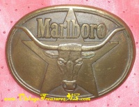 Image for  Marlboro Cigarettes Solid Brass Cowboy Belt Buckle with Bull/Steer inside a 5-Pointed Texas Star Logo Vintage 1987 Tobacco Premium   *****FIRST CLASS SHIPPING INCLUDED – DOMESTIC ORDERS ONLY!*****